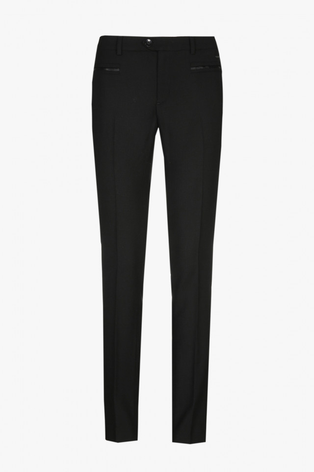Smart black woollen trousers with a slim fit