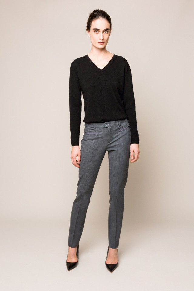 Smart dark-grey woollen trousers with a slim fit