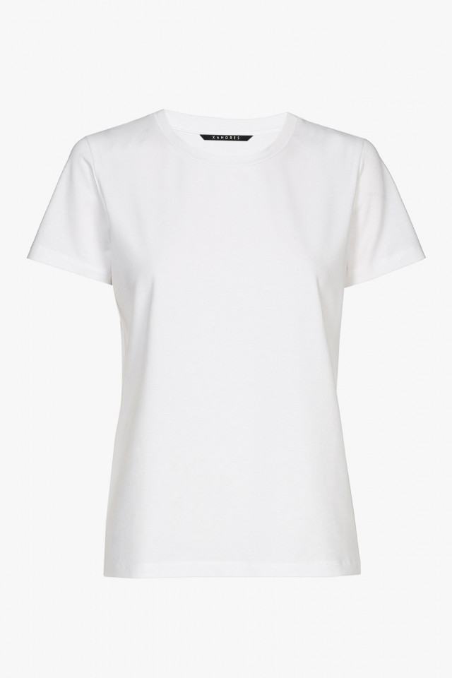White, short-sleeved T-shirt with a round neck
