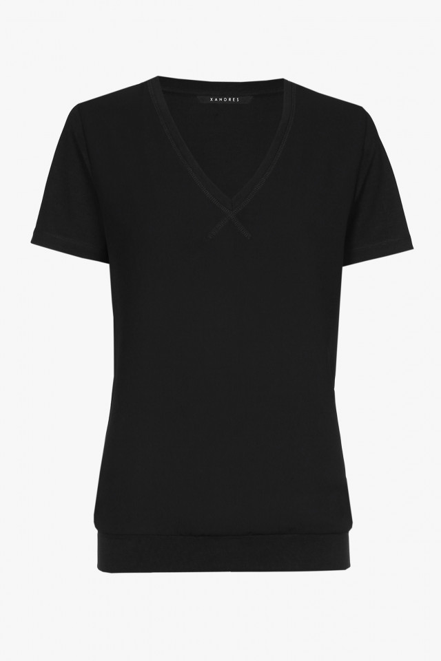 Black T-shirt with a V-neck