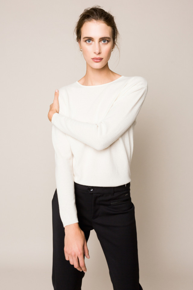 Witte cashmere pull met ronde hals