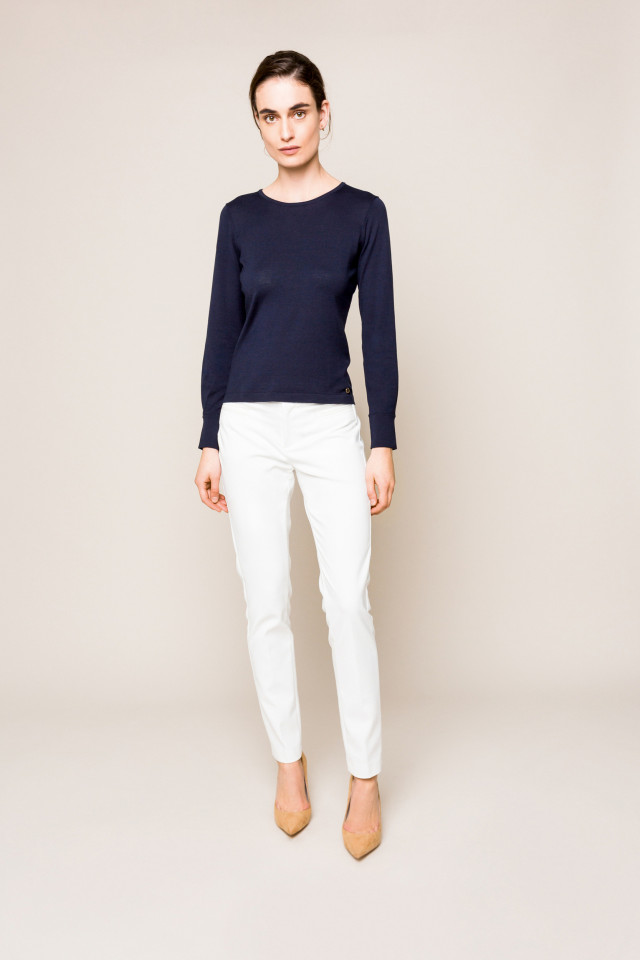 Navy-blue, long-sleeved jumper in silk