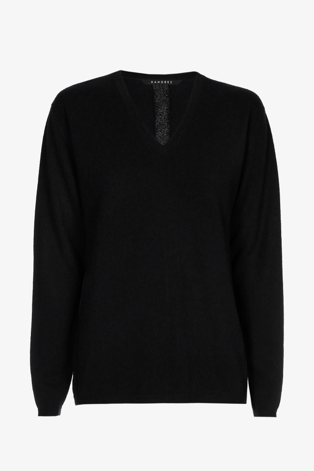 Zwarte cashmere trui met V-hals