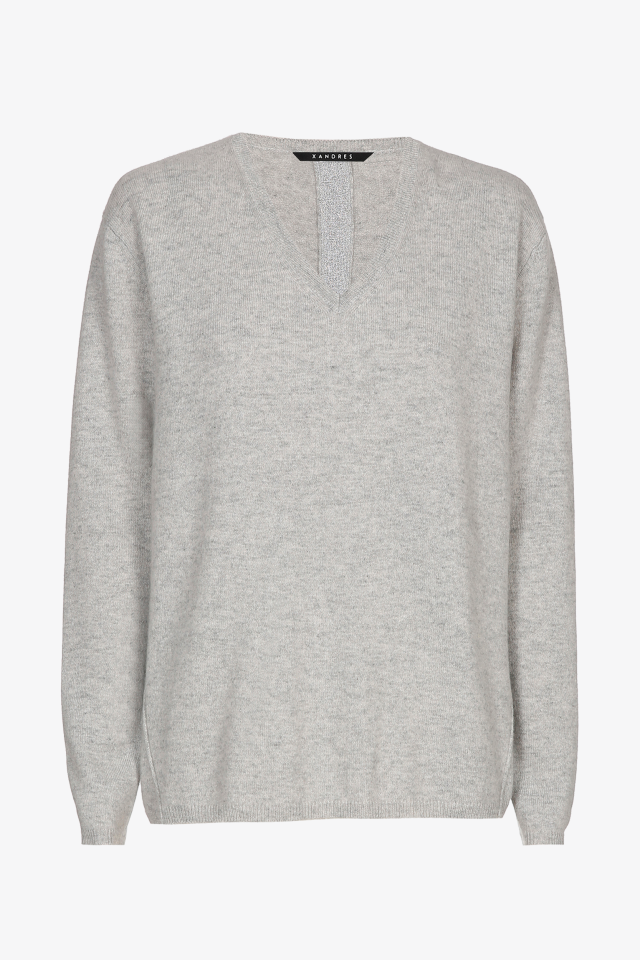 Grijze cashmere trui met V-hals