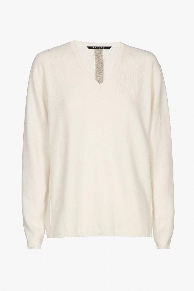 White cashmere jumper with a V-neck