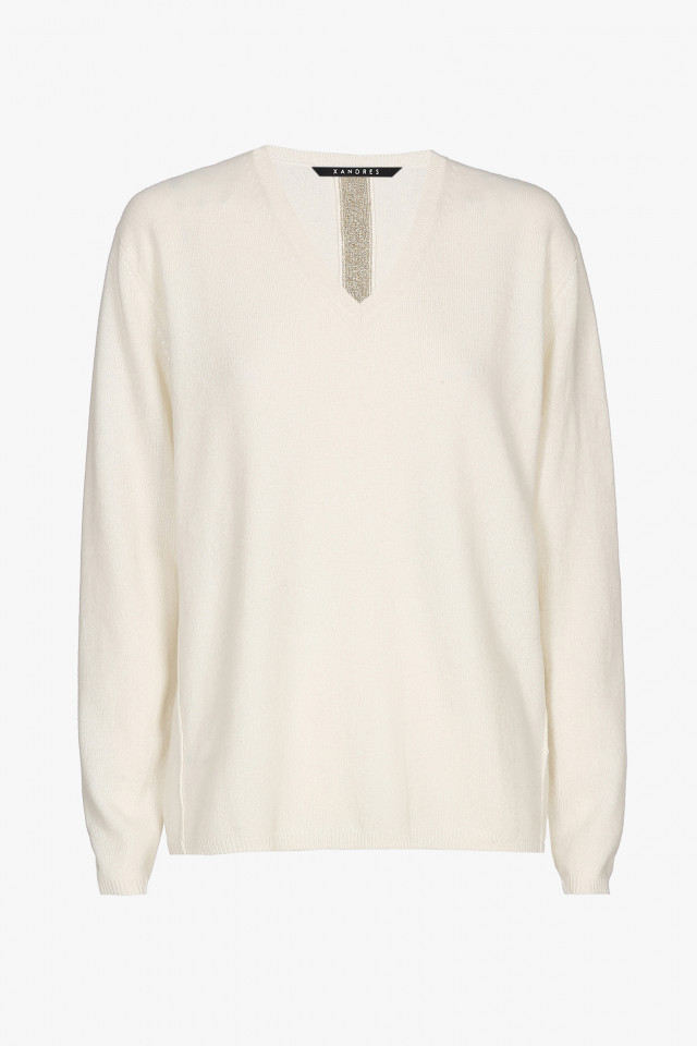 Witte cashmere trui met V-hals