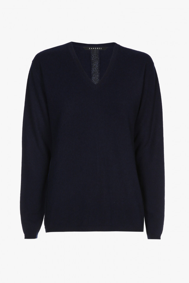 Navyblauer Cashmere Pullover mit V-Ausschnitt