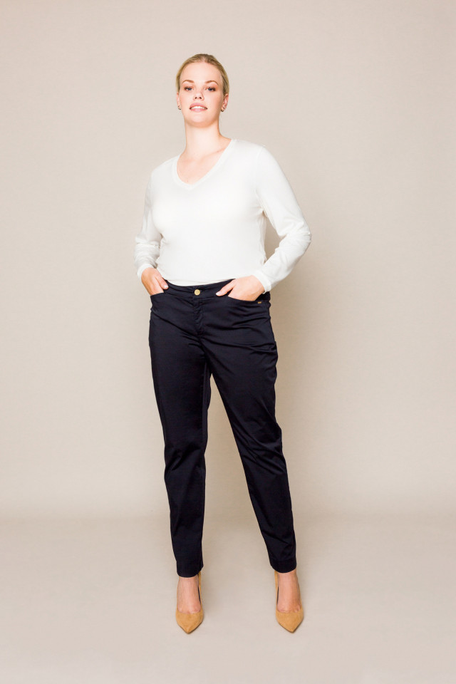 Navy-blue slim-fit cotton trousers