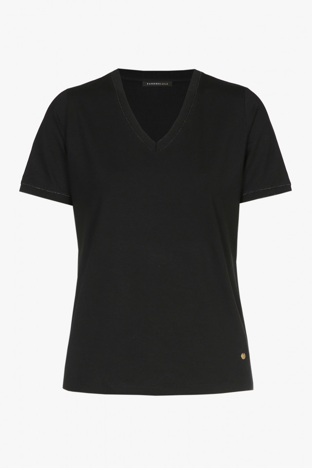 Black, short-sleeved T-shirt with a V-neck