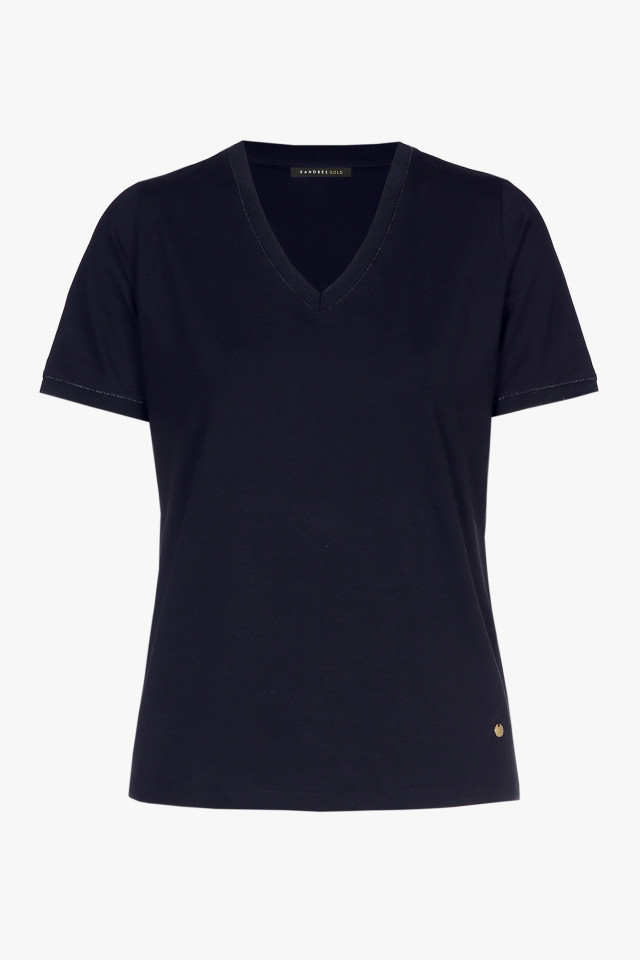 Navy-blue short-sleeved T-shirt with a V-neck