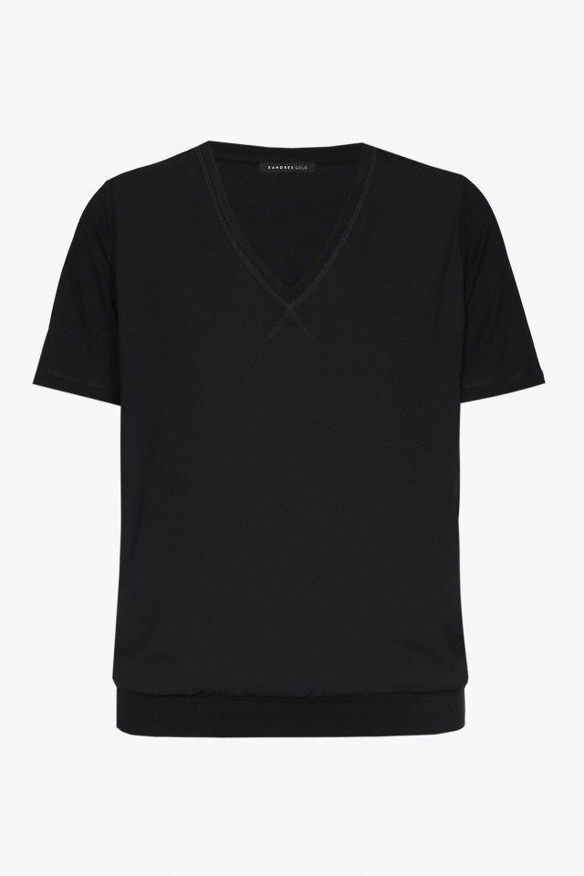 T-shirt noir à col en V