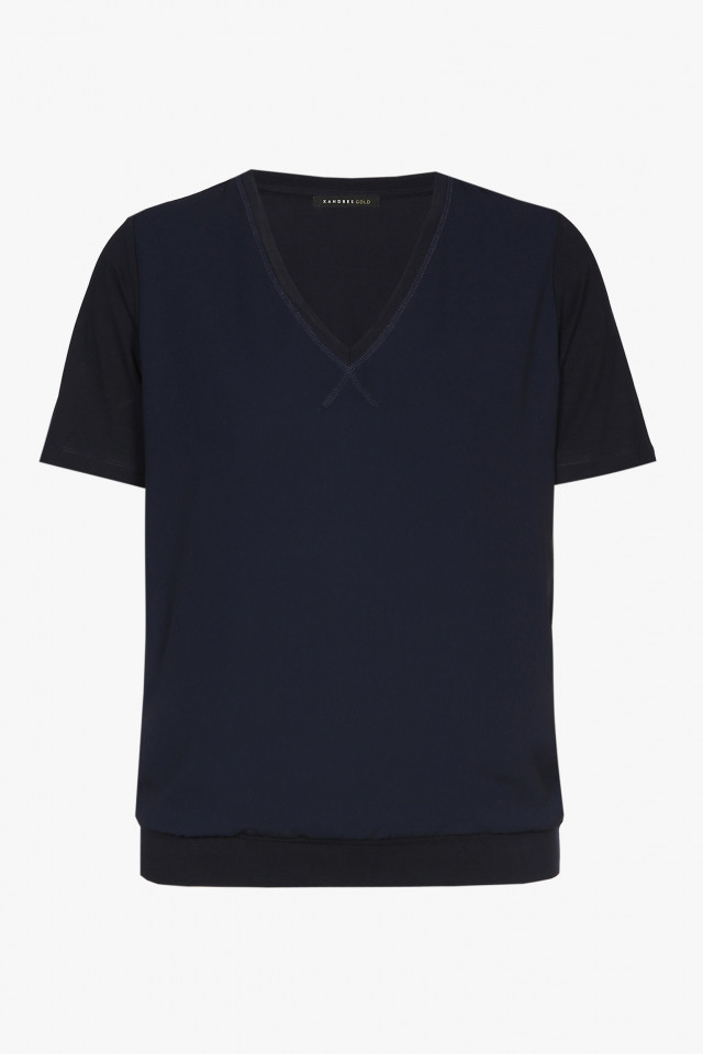 Navy-blue T-shirt with a V-neck