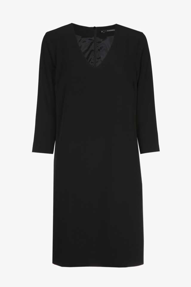 Schwarzes Kleid in A-Linie mit V-Ausschnitt