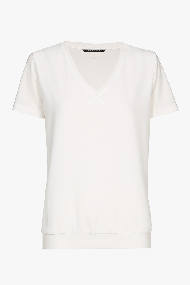 Ecru T-shirt met V-hals