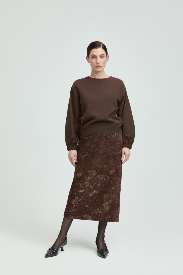 Lookbook: Jupe crayon avec motif jacquard + Pull à manches ballon + Slingbacks avec talon aiguille bas