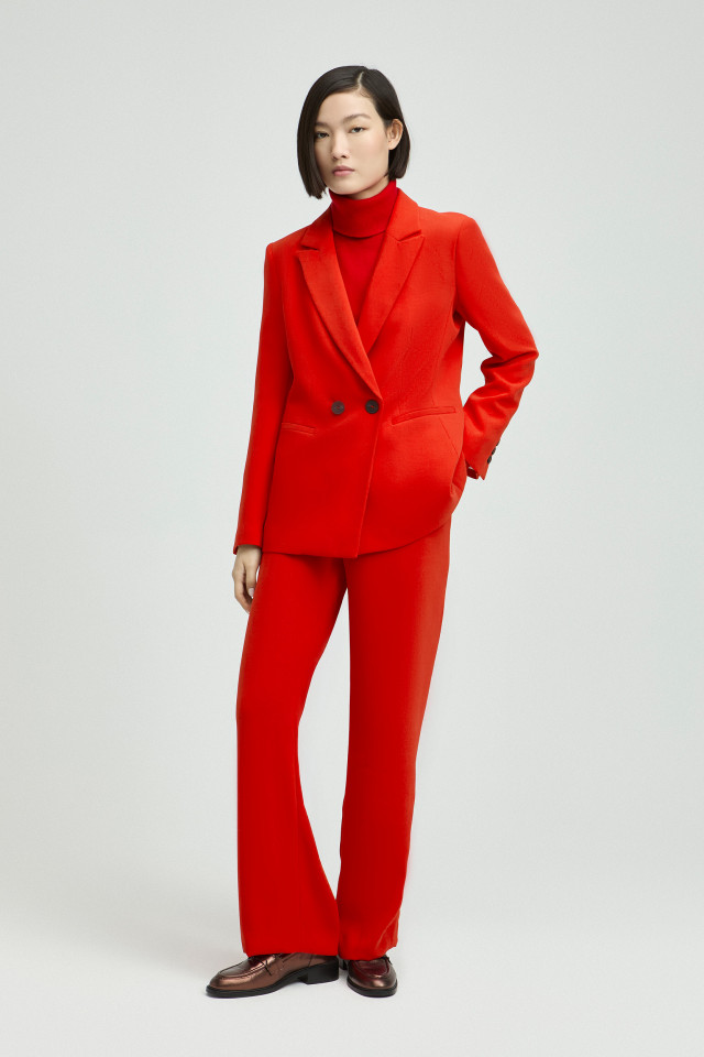 Lookbook: Double breasted blazer + Trui in cashmere met rolkraag + Geklede broek met wijde pijpen + Stijlvolle loafers