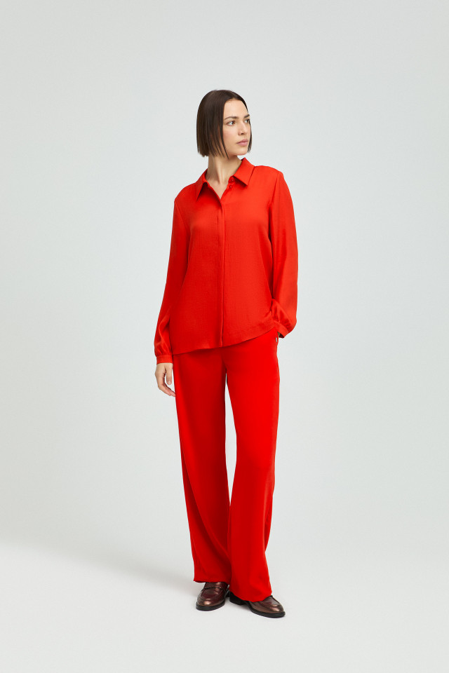 Lookbook: Elegante blouse met hemdkraag + Geklede broek met wijde pijpen + Stijlvolle loafers