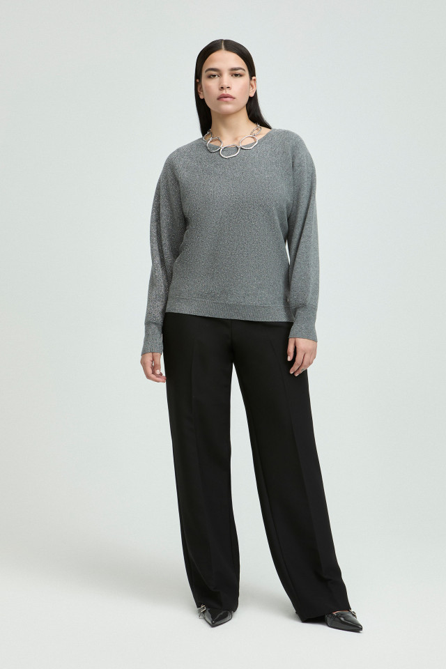 Lookbook: Lurex dégradé pullover + Smart wide-leg trousers + Slingbacks with kitten heel + Short necklace with organic shape