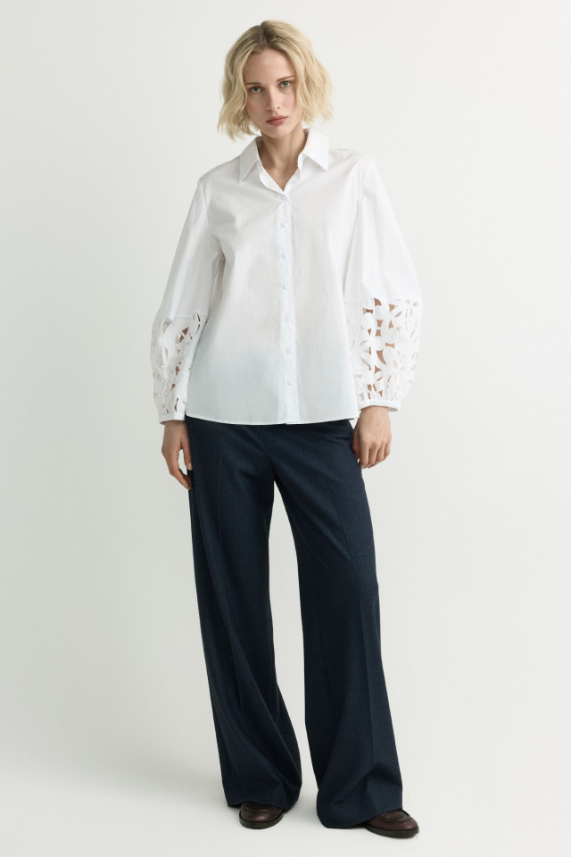 Lookbook: Broek met chevronprint + Katoenen blouse met broderie + Lederen loafer