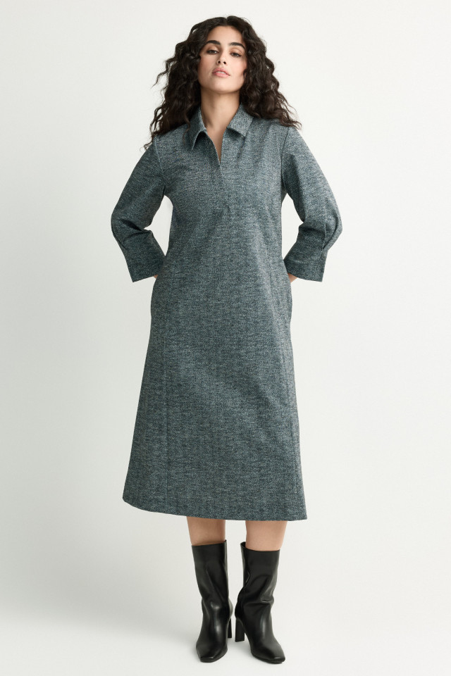 Lookbook: Kleid mit Lurex + Lederstiefeletten