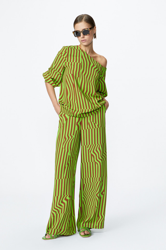Lookbook: Pantalon large à motif + Blouse asymétrique avec motif
