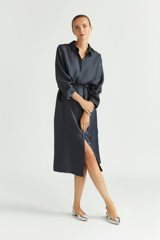 Lookbook: Robe-chemise brillante + Slingbacks élégantes
