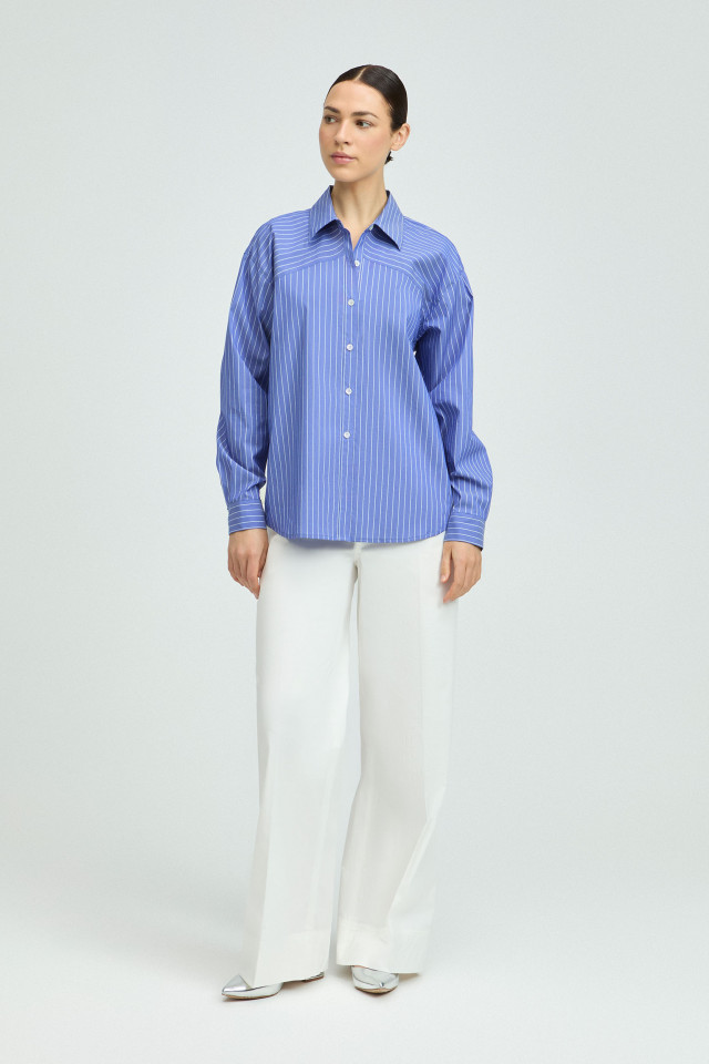 Lookbook: Blouse à rayures + Pantalon à jambes larges en coton + Slingbacks élégantes