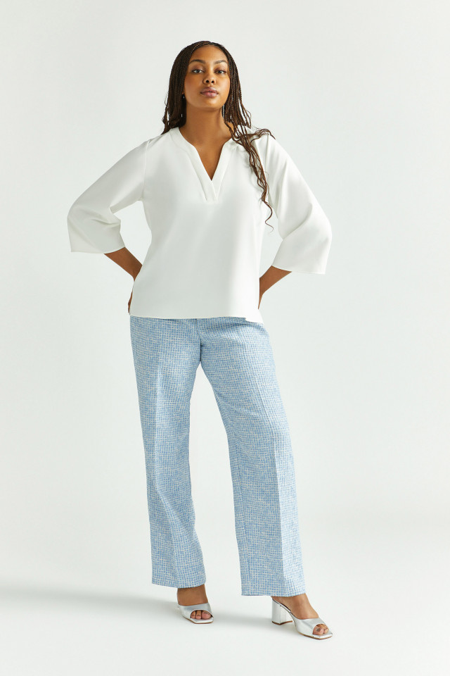 Lookbook: Blouse in twillstof + Feestelijke hakken + Seersucker broek met wijde pijpen
