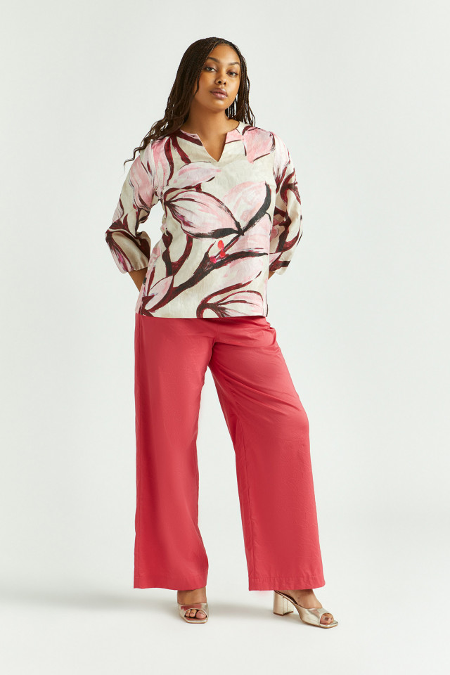 Lookbook: Wrinkled broek met wijde pijpen + Feestelijke hakken + Blouse met bloemenprint