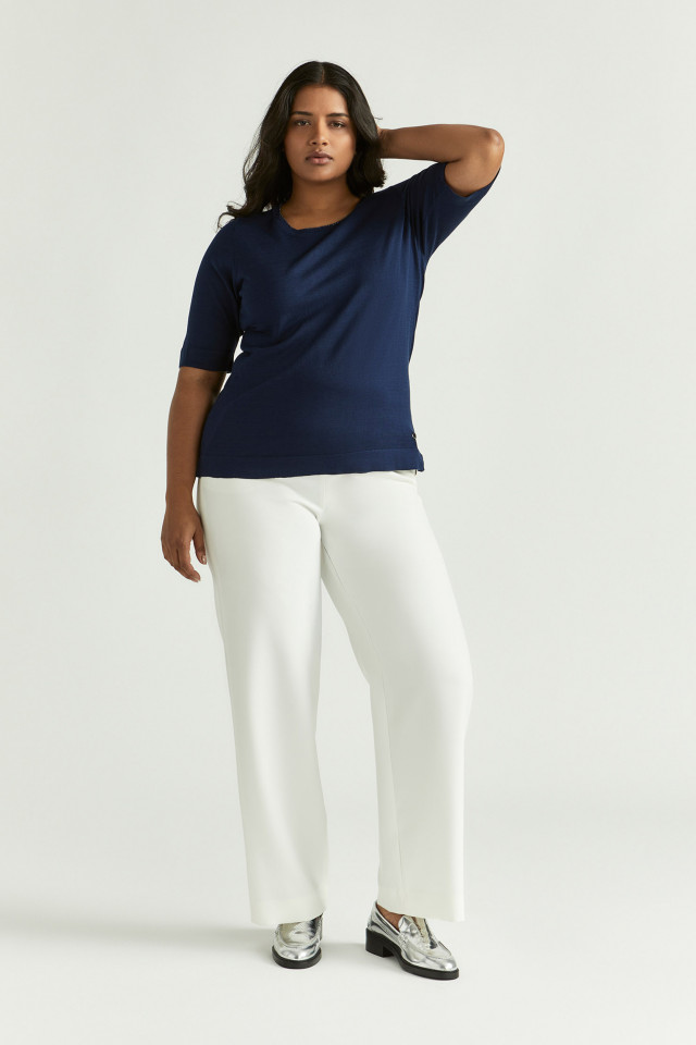 Lookbook: Petit pull fluide en soie + Pantalon fluide à jambes larges + Mocassins habillés