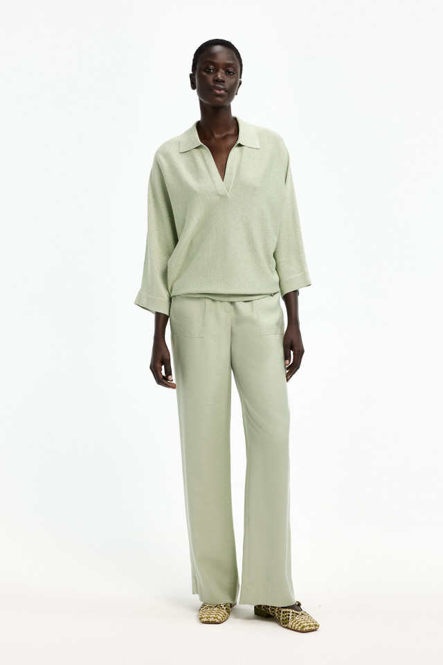 Lookbook: Broek met hoge taille + Pull met polokraag  + Woven leather ballerina