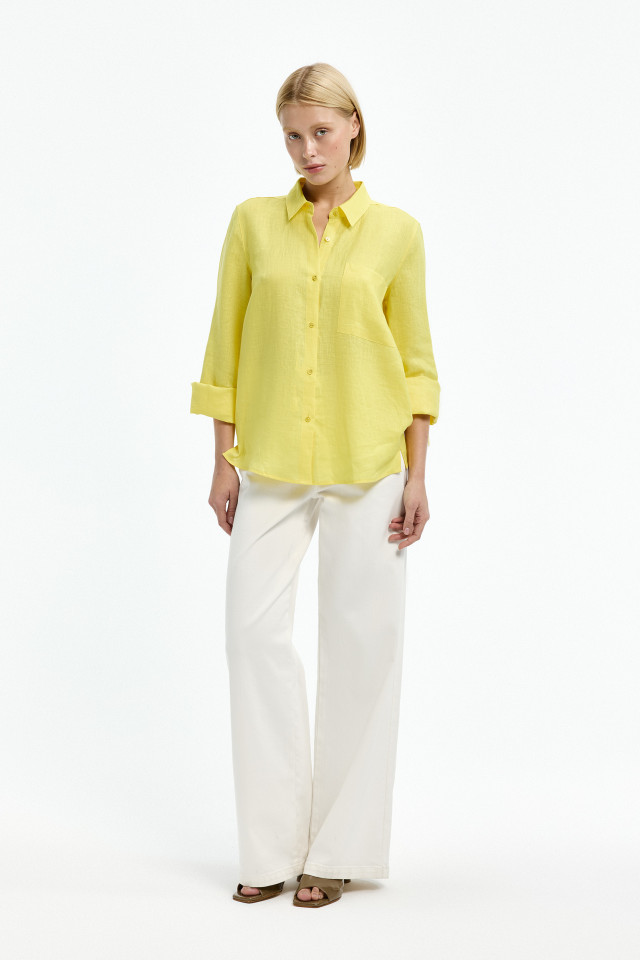 Lookbook: Chemisier ample en lin + Jean à taille haute + Mule à talon rond