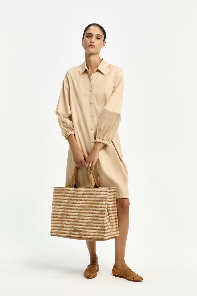 Katoenen jurk met organza mouwen