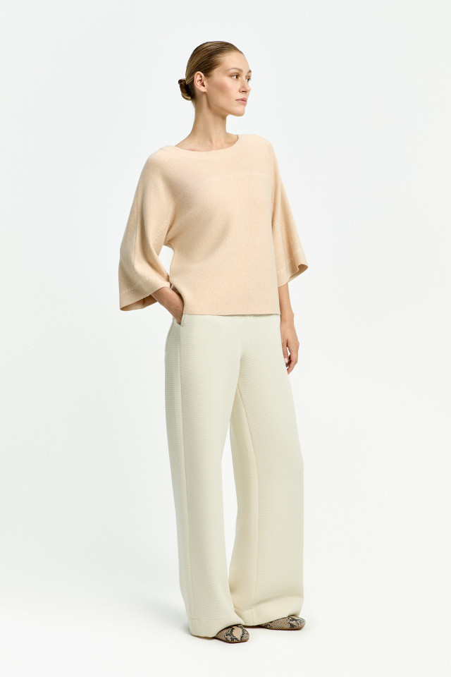 Lookbook: Sweater mit U-Boot-Ausschnitt + Hose mit dezenter Struktur + Slingback-Ballerinas