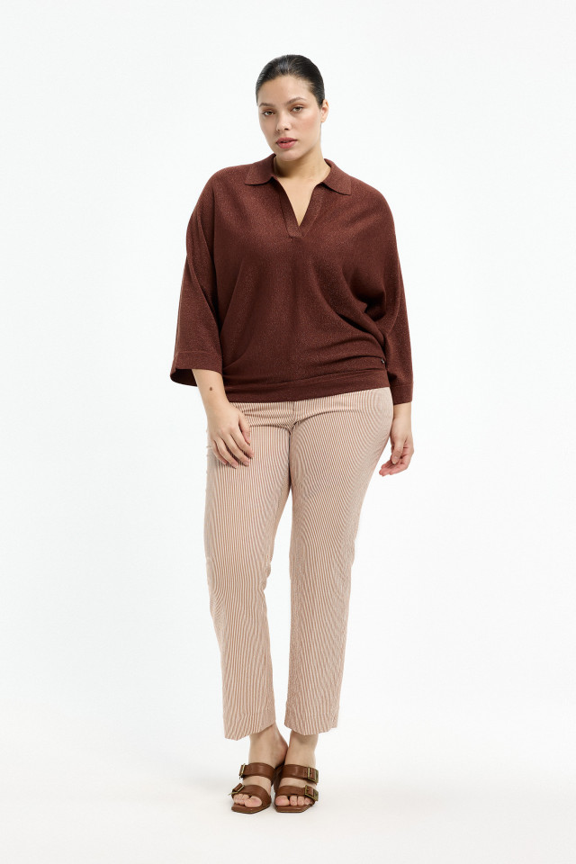 Lookbook: Pull à col polo  + Mule élégante avec talon + Pantalon aux jambes étroites