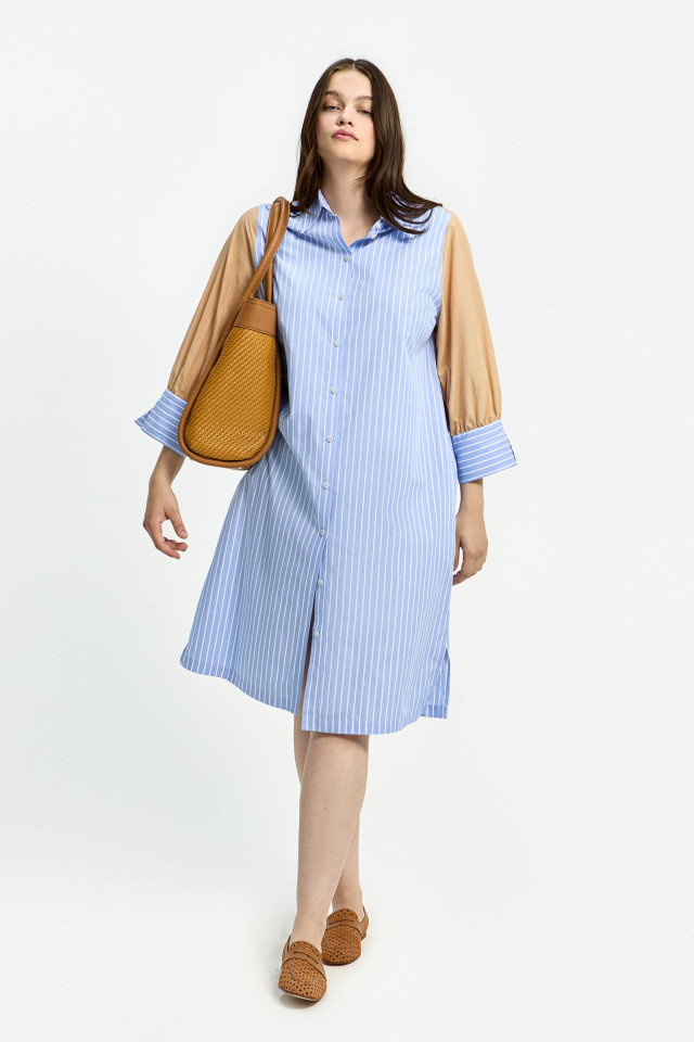 Lookbook: Verspieltes Hemdblusenkleid + Loafer mit Rattan + Geflochtener stilvoller Shopper