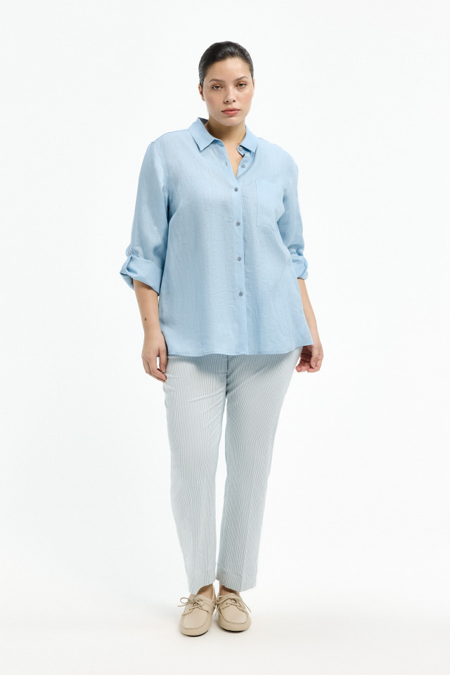 Lookbook: Chemisier ample en lin + Mocassins Runner  + Pantalon aux jambes étroites